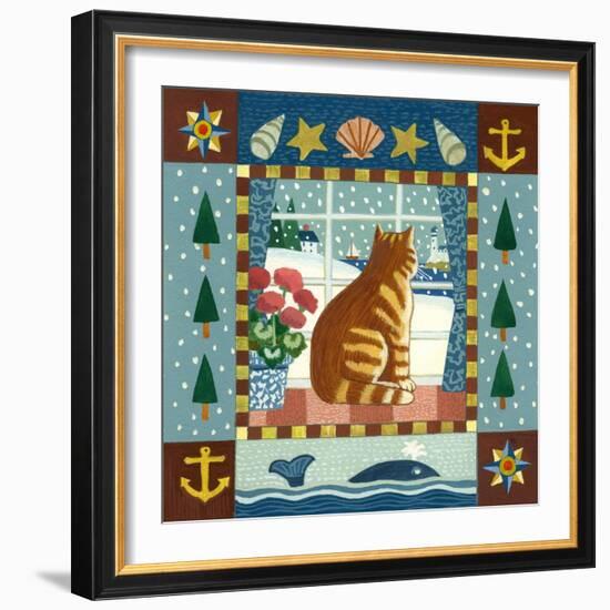 Folk Art Cat Winter-Geraldine Aikman-Framed Giclee Print