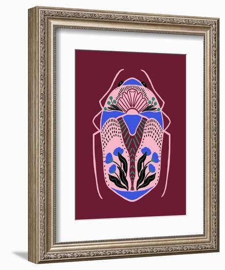 Folk Beetle - Burgundy-Tara Reed-Framed Art Print