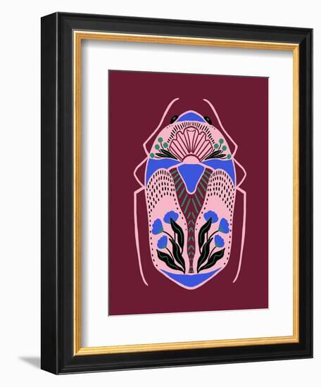 Folk Beetle - Burgundy-Tara Reed-Framed Art Print