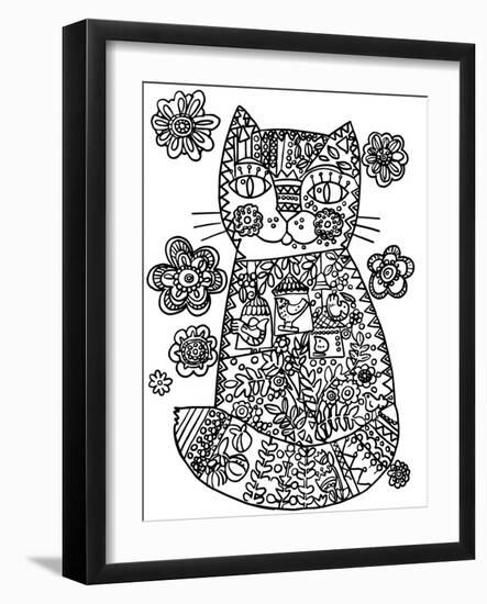 Folk Cat 3 Line Art-Oxana Zaika-Framed Giclee Print