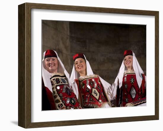 Folk dancers in traditional costumes perform in Diocletian's Palace, Split, Dalmatia, Croatia-Merrill Images-Framed Photographic Print