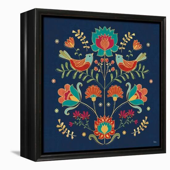 Folk Floral II Dark-Veronique Charron-Framed Stretched Canvas