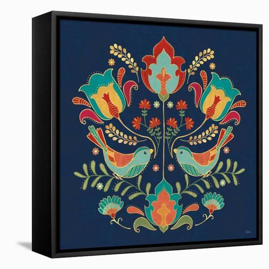 Folk Floral III Dark-Veronique Charron-Framed Stretched Canvas