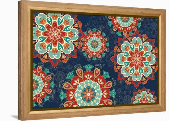 Folk Floral VIII Dark-Veronique Charron-Framed Stretched Canvas