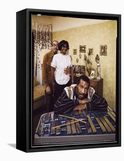 Folk Singer Richie Havens Leaning on Xylophone with Parents: Richard and Mildred in Background-John Olson-Framed Premier Image Canvas