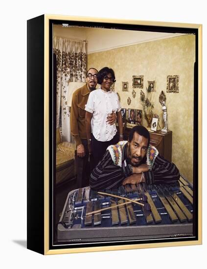 Folk Singer Richie Havens Leaning on Xylophone with Parents: Richard and Mildred in Background-John Olson-Framed Premier Image Canvas