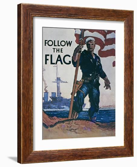 Follow the Flag, US Navy Recruitment Poster-null-Framed Giclee Print