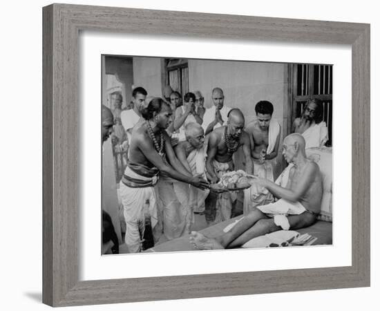 Followers Offering Fruits to Sri Ramana Maharshi-null-Framed Premium Photographic Print