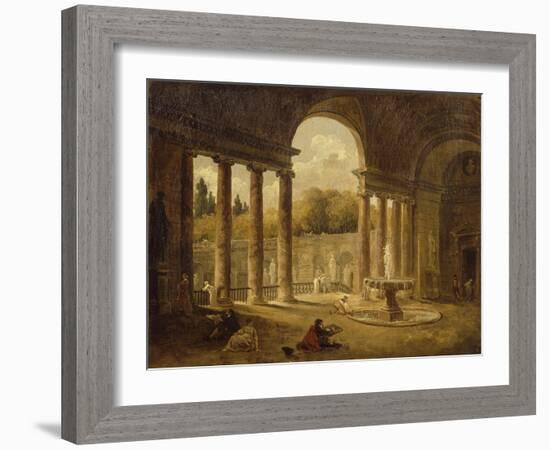 Fontaine sous un portique-Hubert Robert-Framed Giclee Print