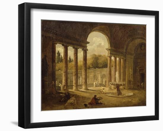 Fontaine sous un portique-Hubert Robert-Framed Giclee Print