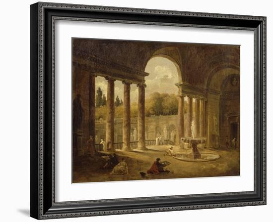 Fontaine sous un portique-Hubert Robert-Framed Giclee Print