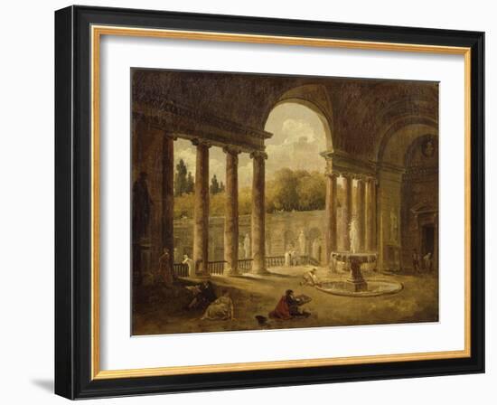 Fontaine sous un portique-Hubert Robert-Framed Giclee Print