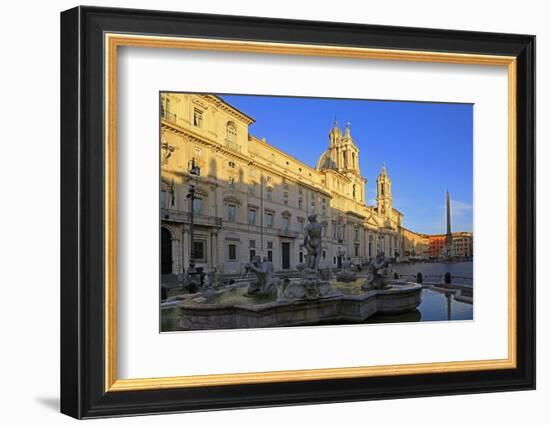 Fontana del Nettuno and Fontana dei Quattro Fiumi in Piazza Navona, Rome, Lazio, Italy, Europe-Hans-Peter Merten-Framed Photographic Print