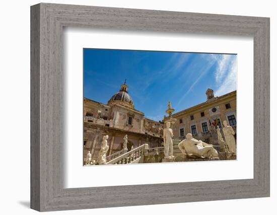 Fontana Pretoria in Piazza Pretoria, with the Dome of Chiesa San Giuseppe Ai Teatini in Palermo-Martin Child-Framed Photographic Print