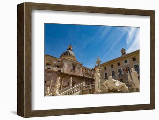 Fontana Pretoria in Piazza Pretoria, with the Dome of Chiesa San Giuseppe Ai Teatini in Palermo-Martin Child-Framed Photographic Print