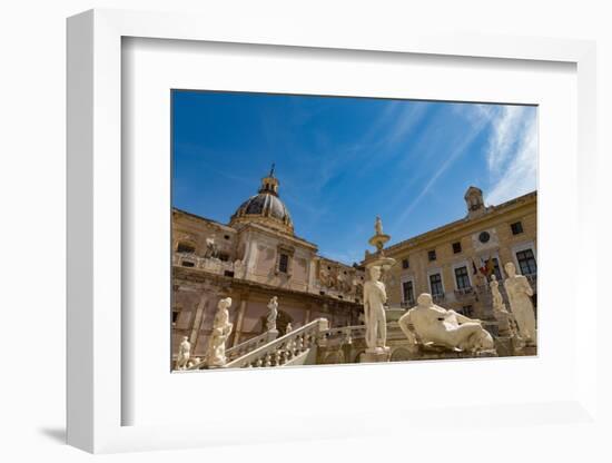 Fontana Pretoria in Piazza Pretoria, with the Dome of Chiesa San Giuseppe Ai Teatini in Palermo-Martin Child-Framed Photographic Print