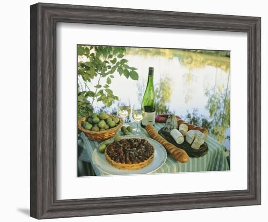 Food and Wine on a Table Beside the River Loire, France-John Miller-Framed Photographic Print