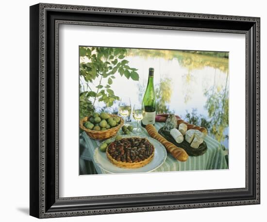 Food and Wine on a Table Beside the River Loire, France-John Miller-Framed Photographic Print