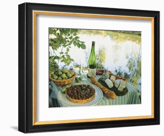 Food and Wine on a Table Beside the River Loire, France-John Miller-Framed Photographic Print