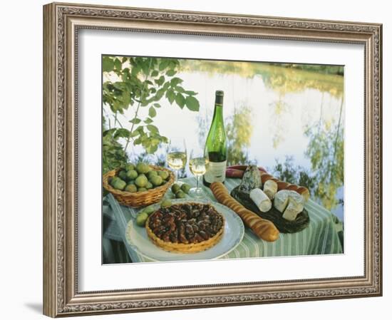 Food and Wine on a Table Beside the River Loire, France-John Miller-Framed Photographic Print