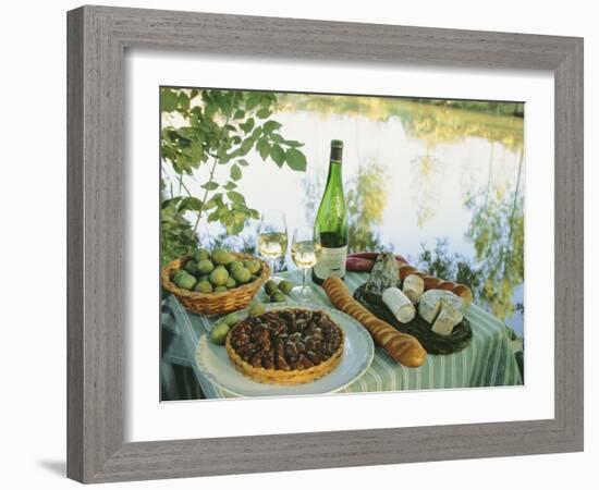 Food and Wine on a Table Beside the River Loire, France-John Miller-Framed Photographic Print