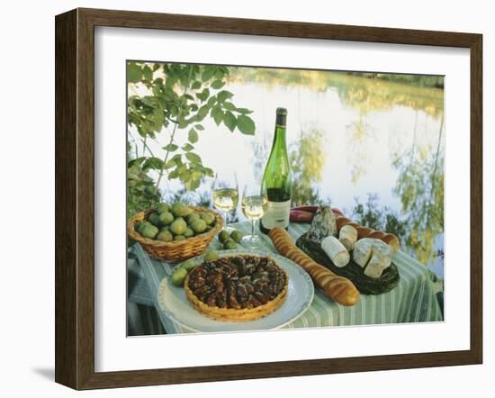 Food and Wine on a Table Beside the River Loire, France-John Miller-Framed Photographic Print