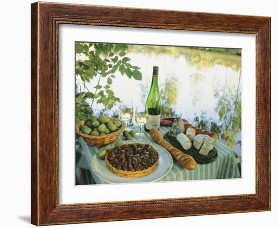 Food and Wine on a Table Beside the River Loire, France-John Miller-Framed Photographic Print