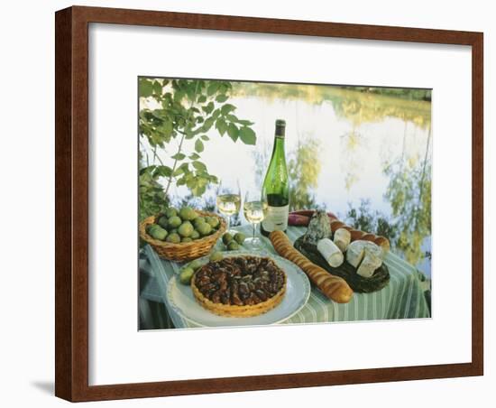 Food and Wine on a Table Beside the River Loire, France-John Miller-Framed Photographic Print