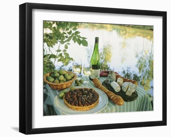 Food and Wine on a Table Beside the River Loire, France-John Miller-Framed Photographic Print