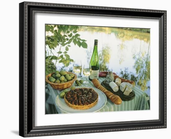 Food and Wine on a Table Beside the River Loire, France-John Miller-Framed Photographic Print