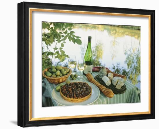 Food and Wine on a Table Beside the River Loire, France-John Miller-Framed Photographic Print