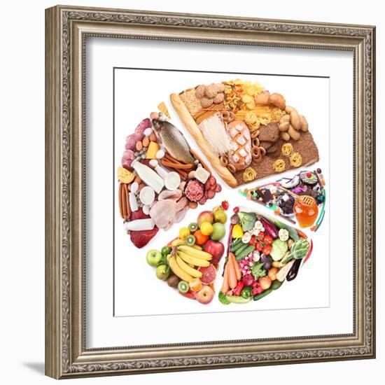 Food For A Balanced Diet In The Form Of Circle. Isolated On White-Volff-Framed Art Print