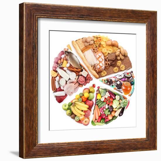 Food For A Balanced Diet In The Form Of Circle. Isolated On White-Volff-Framed Art Print