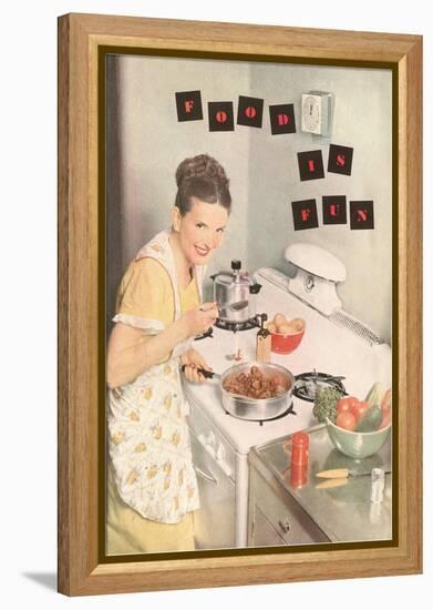 Food is Fun, Cooking on Stove Top-null-Framed Stretched Canvas