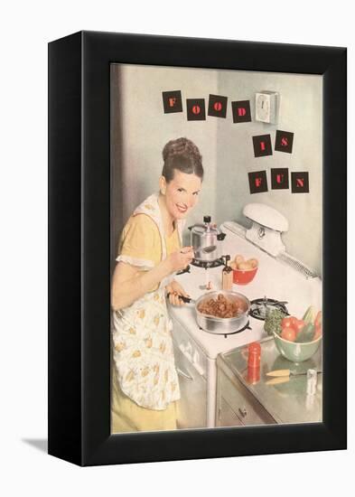 Food is Fun, Cooking on Stove Top-null-Framed Stretched Canvas