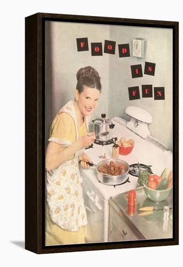Food is Fun, Cooking on Stove Top-null-Framed Stretched Canvas