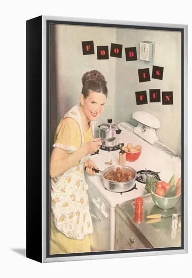 Food is Fun, Cooking on Stove Top-null-Framed Stretched Canvas