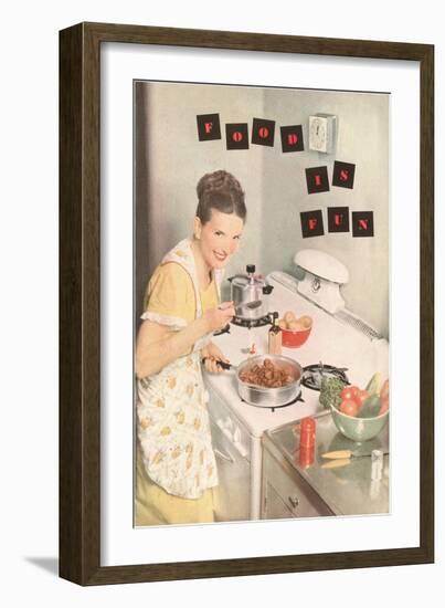 Food is Fun, Cooking on Stove Top-null-Framed Premium Giclee Print