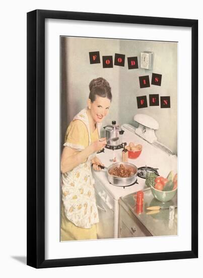 Food is Fun, Cooking on Stove Top-null-Framed Premium Giclee Print