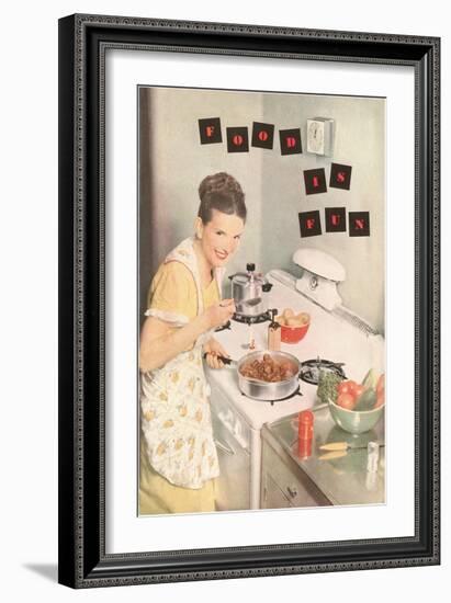 Food is Fun, Cooking on Stove Top-null-Framed Premium Giclee Print