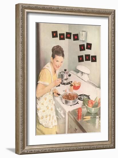 Food is Fun, Cooking on Stove Top-null-Framed Art Print