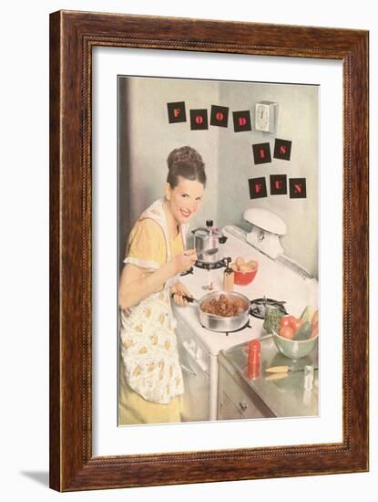Food is Fun, Cooking on Stove Top-null-Framed Art Print