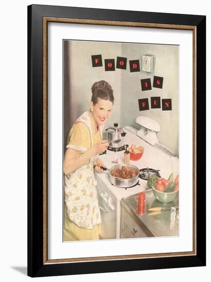 Food is Fun, Cooking on Stove Top-null-Framed Art Print