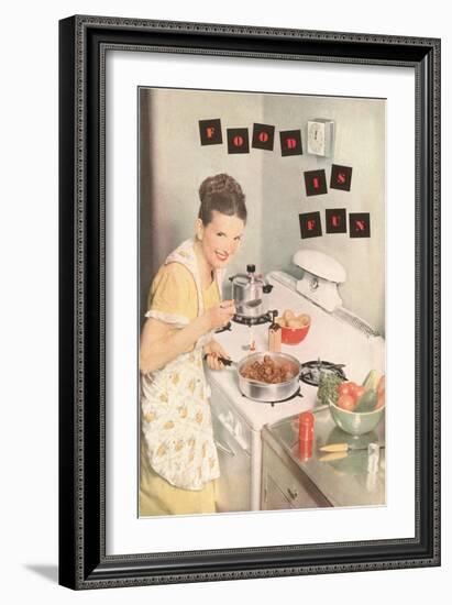 Food is Fun, Cooking on Stove Top-null-Framed Art Print