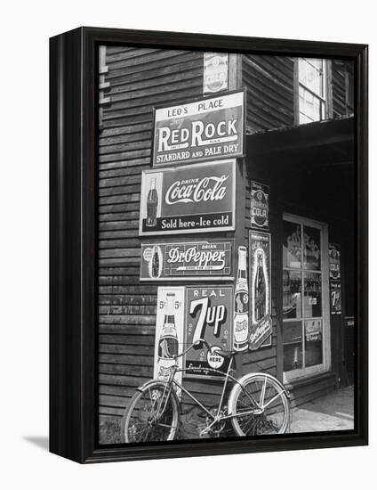 Food Store Called Leo's Place Covered with Beverage Ads Incl. Coca Cola, 7 Up, Dr. Pepper and Pepsi-Alfred Eisenstaedt-Framed Premier Image Canvas