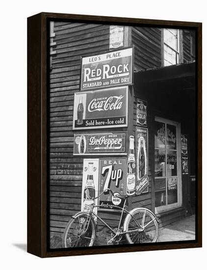 Food Store Called Leo's Place Covered with Beverage Ads Incl. Coca Cola, 7 Up, Dr. Pepper and Pepsi-Alfred Eisenstaedt-Framed Premier Image Canvas