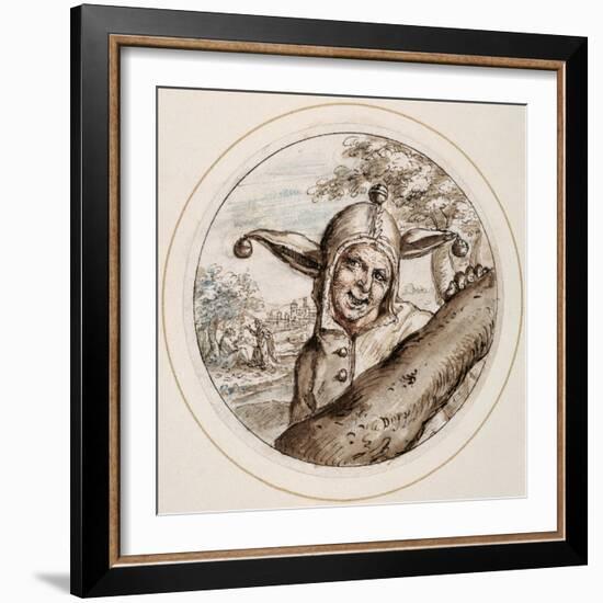 Fool with Cap and Bells, Early 17th Century-Crispin I De Passe-Framed Giclee Print