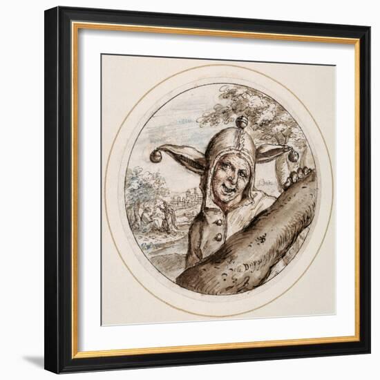 Fool with Cap and Bells, Early 17th Century-Crispin I De Passe-Framed Giclee Print