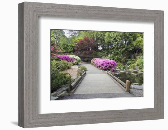 Foot Bridge across Waterfall Pond-jpldesigns-Framed Photographic Print