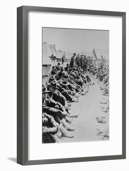 Foot Inspection, Soldiers Sit on Ground While Doctors Prepare to Examine a Full Unit at Once-null-Framed Art Print